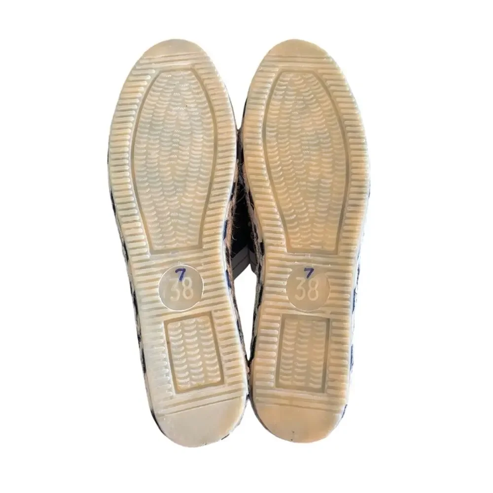 Woven Navy Cream Slip-On Espadrille Jute Platform Sandals Size 7